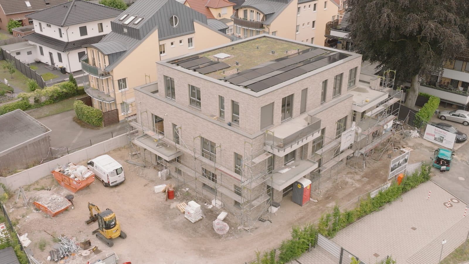 Aerial view of a new build with a clinker facing facade by Alfa Projektbau